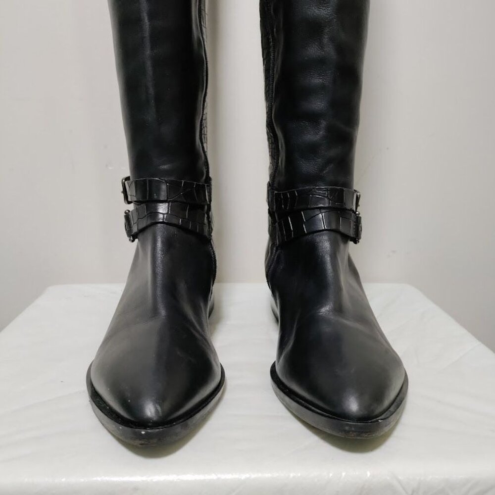 Napoleoni Leather Pull On Knee Length Equestrian Riding Boots Black Women's 8.5 - Picture 5 of 15